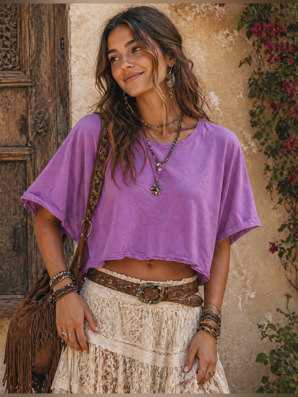 ZENANA Lavender Cropped Tee – Relaxed Boho Short Sleeve Top Size OS NWT - Picture 4 of 10